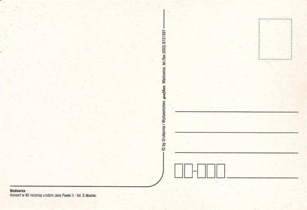 KONCERT WADOWICE 18 V 2000. W 80 URODZINY JAN APAWŁA II. Na rewersie: Wadowice.