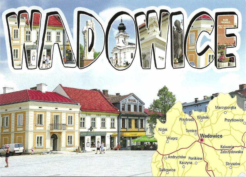 pl /kod paskowy/ r. rewers widokówki Cax-149. Cax-150 Cax-150r widokówka wydawca DELTA GRAPHIX TARNÓW. WADOWICE. Na rewersie: WADOWICE. Plac bł. pl /kod paskowy/ r.