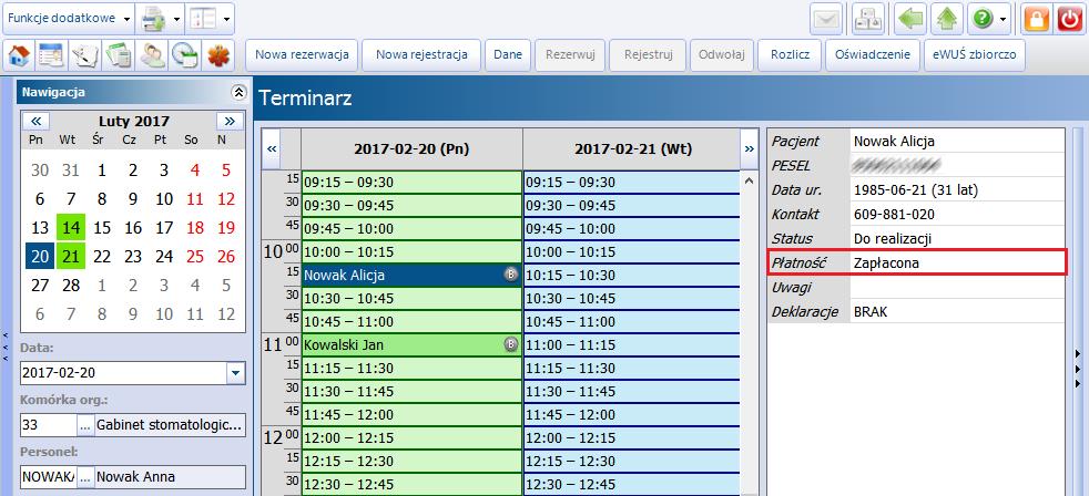 Jednak ze względu na to, że od momentu rejestracji mogą być jeszcze dokonywane zmiany usług, zarówno przez rejestratorkę medyczną jak i lekarza realizującego wizytę, obsługę płatności umożliwiono