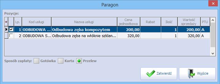 Ewidencja i rozliczanie usług komercyjnych 3.6.3 Wydruk paragonu W przypadku korzystania przez użytkownika z drukarki fiskalnej, należy wydrukować pacjentowi dokument fiskalny z dokonanej sprzedaży.