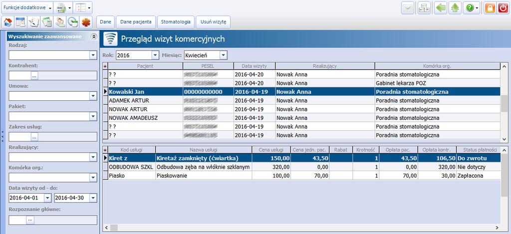 Dane dotyczące działalności komercyjnej Rozdział Dane dotyczące działalności komercyjnej 4 Dzięki użytkowaniu Modułu Komercyjnego wizyty realizowane w komórkach prywatnych są ewidencjonowane na