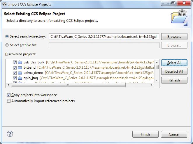 Rysunek 7. Importowanie przykładowych projektów 14. Zaznacz opcję Copy projects into workspace. Kliknij na przycisk Select All.