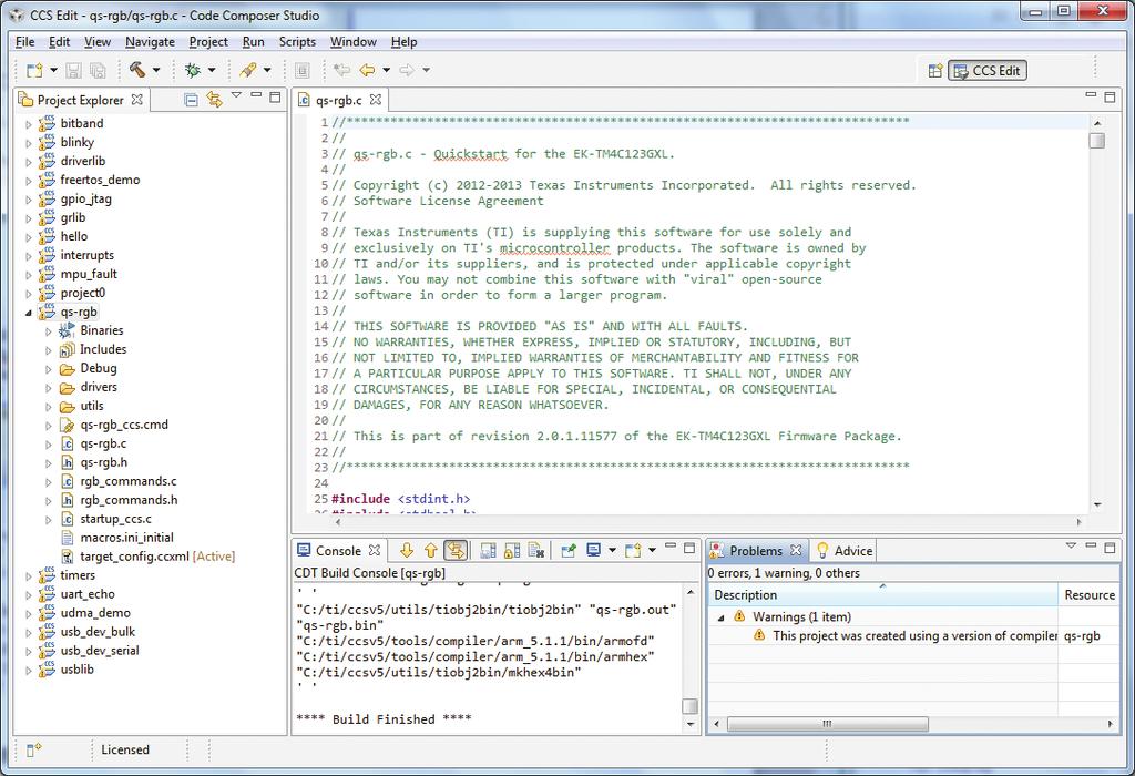 Zauważ, że jako aktywna została ustawiona konfiguracja Debug. 17. Wykonaj samo budowanie projektu bez startowania sesji debugowej. Kliknij na przycisk Build. Nie używaj przycisku Debug.