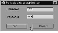 6. Run Rdisk Decrypt.exe, input the user s name and password to open the disk. Now the setting of encrypted disk has finished. You can copy files into it. EN Attention: 1.