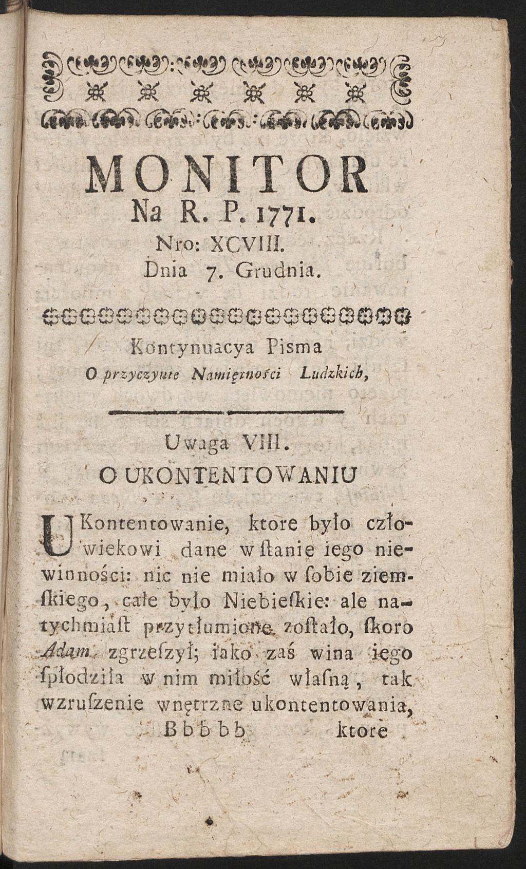 W - W s S ( W W W W (5 MONITOR Na R. P.1771. Kro: XCVI!J. Dnia 7. Grudnia. di ; \,. ' v > - - eeeeeśoeeeeeeeeeeeoę Kontynuacya Pisma O przyczyn ie N am iętności Ludzkich, Uwaga O VIII.