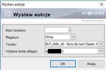 3.2 Wystawianie aukcji Aby wystawić aukcje należy wybrać z poziomu zamówień odbiorcy funkcję Wystaw aukcje. Po jej kliknięciu pojawi się okno parametrów.