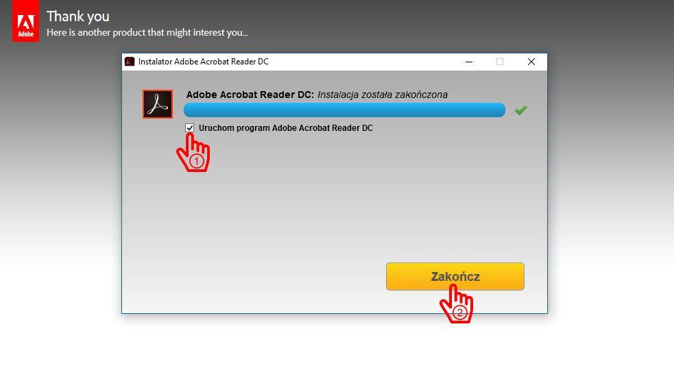Pobieranie programu Adobe Reader o KROK 11 - Na zakończenie otrzymujemy powiadomienie o poprawnej instalacji programu.