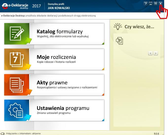 [43/44] o Po skończonej pracy zamykamy program e-deklaracje Desktop naciskając na krzyżyk w prawym rogu okna programu. Rysunek 71.