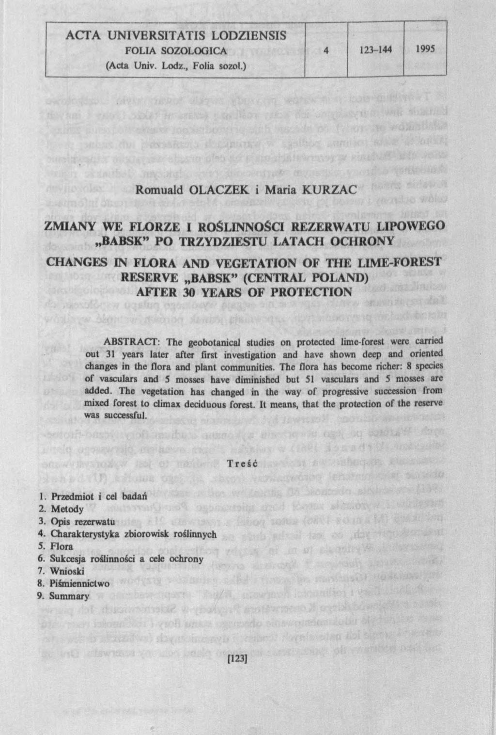 ACTA UNIV ERSITA TIS LODZ1ENSIS FOLIA SOZOLOGICA 4 123-144 1995 (Acta Univ. Lodz., Folia sozol.