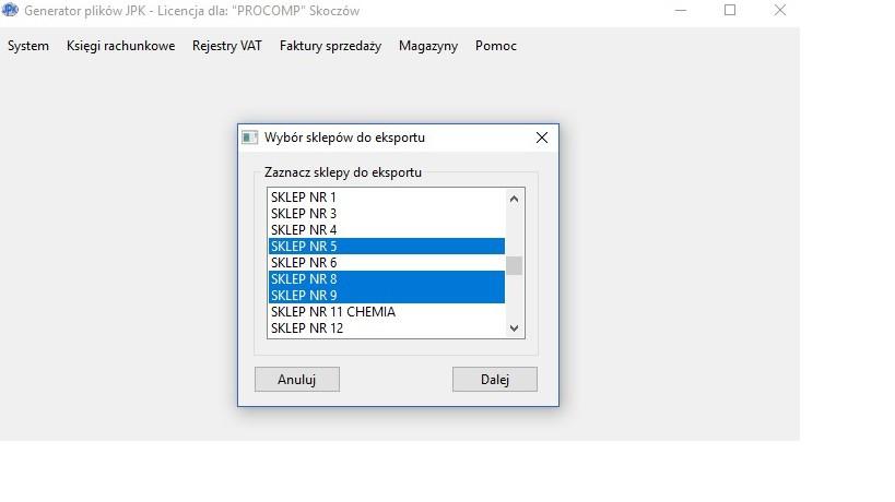 System tworzy plik z nazwą JPK_VAT_RAPORT i skrótem wytypowanego sklepu (lub wieloma skrótami, jeśli wybrano kilka).