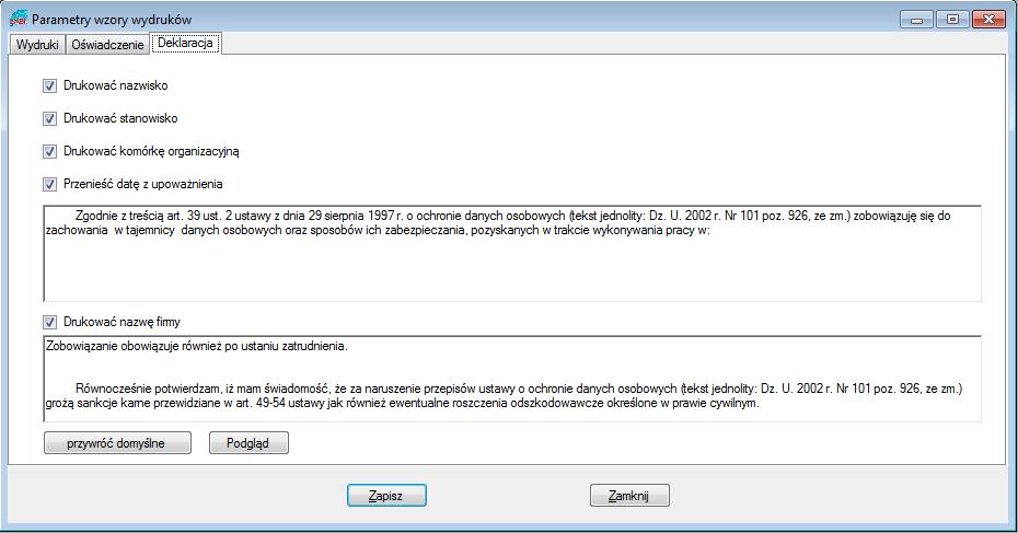 oświadczenia system umożliwia zdefiniowanie