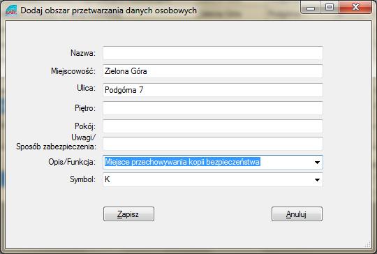 20) Rysunek 32 Obszar przetwarzania danych osobowych - Dodaj obszar Do obszaru można