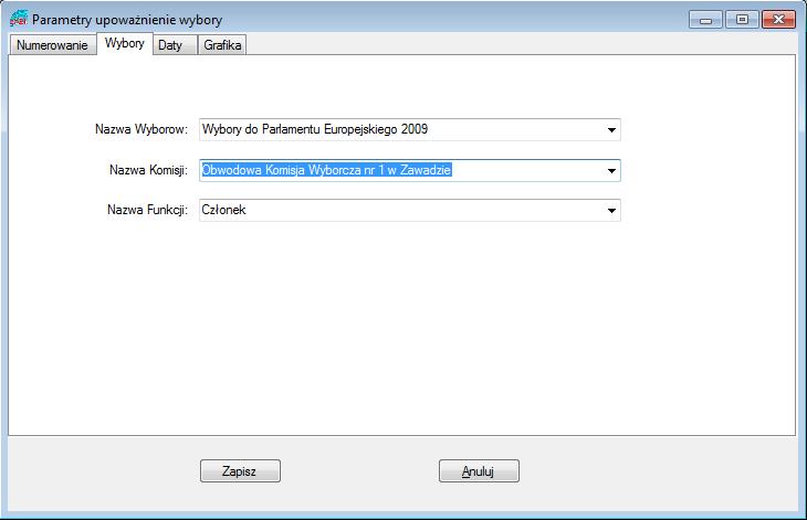 Rysunek 91Wybory Parametry-Wybory Na zakładce Wybory ustalamy domyślne wartości podczas