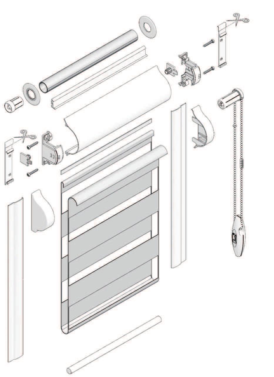 ROLETKI KLASYCZNE DZIEÑ / NOC RUDN ROLETA MATERIA OWA UNI W PÓ KASECIE SYSTEM DZIEÑ / NOC KASETA ALU W standardzie roleta zawiera: 1. Kasetê aluminiow¹ z rur¹ nawojow¹ z zamocowanym materia³em 2.