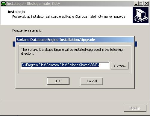 Instalator BDE swoje uruchomienie sygnalizuje poniższym komunikatem, w którym prosi o potwierdzenie domyślnej ścieżki dostępu.