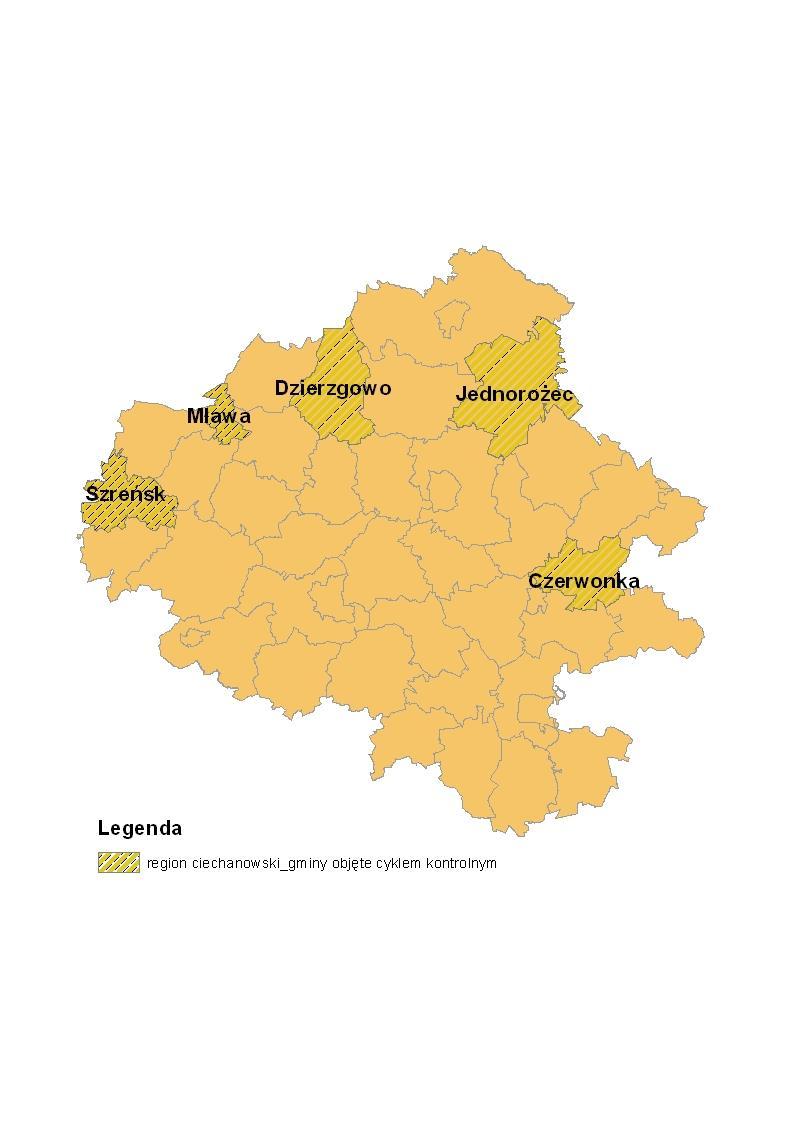 REGION CIECHANOWSKI ZEBRANE ODPADY Gminy objęte cyklem kontrolnym (5 z 32 w województwie) Gmina Ludność Masa zebranych odpadów w 2012 r.