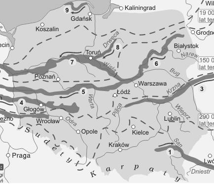 14. Nazwij pradoliny zaznaczone na mapie, (0-9pkt).