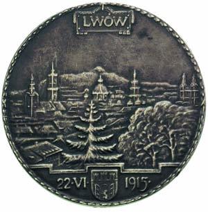 Wysocki), Rw: Panorama miasta i napis LWÓW 22.VI.1915, srebro 55.