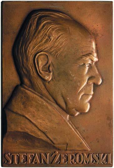 1124 1125 *1124. Stefan eromski, plakieta mennicy warszawskiej sygnowana przez J. Aumillera, 1926 r.