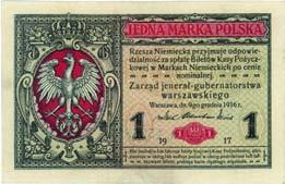 867 868 Generalne Gubernatorstwo Warszawskie 1915-1918 *867. 1 marka polska 9.12.1916, jenera, seria A, Mi czak 2.