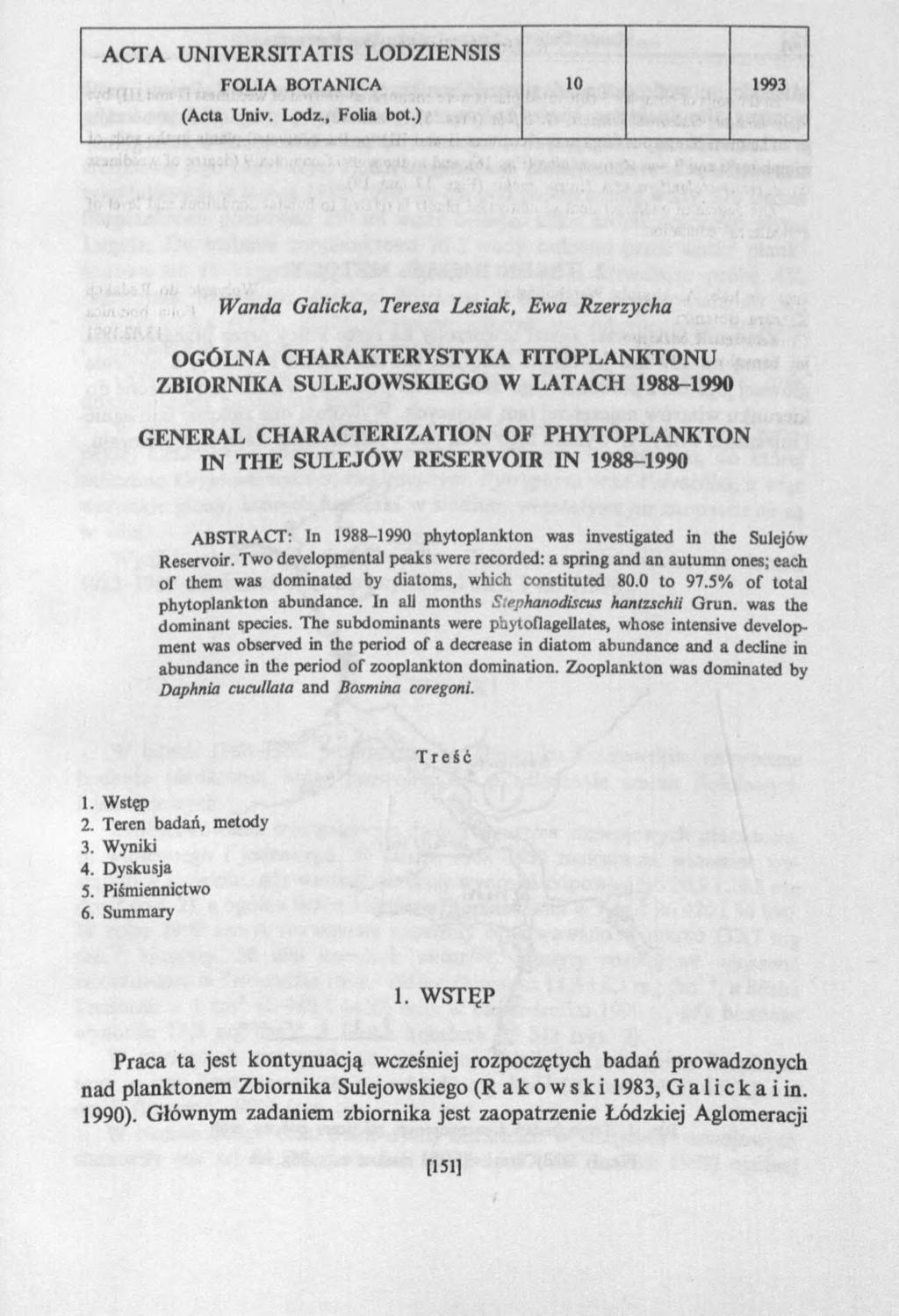 ACTA UNIVERSITATIS LODZIENSIS FOLIA BOTANICA 10 1993 (Acta Univ. Lodz, Folia bot.