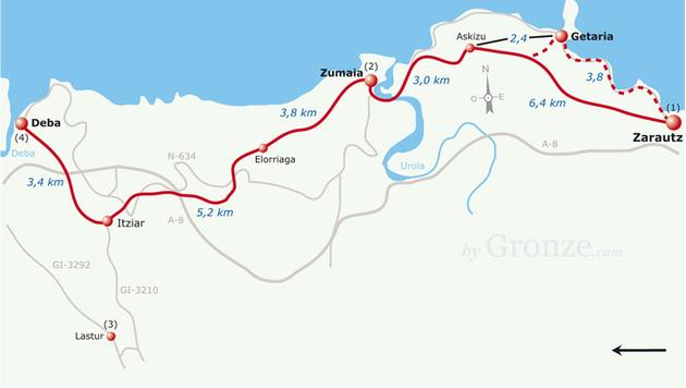 Etap 3 Zarautz - Deba (21.3 km) Oznakowanie etapu jacobea wyprowadzi nas na szosę GI-2633 o małym natężeniu ruchu i na drogi przyległe do brzegu.