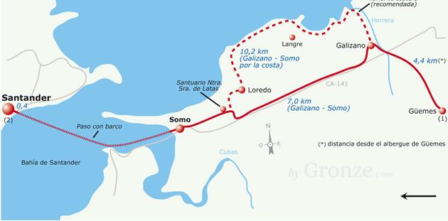 Etap 12 Guemes - Santander (14.5 km) Planowanie etapów jest logiczne. Pozwala nam zrealizować ten krótki etap by przybyć do Santander jeszcze rankiem i mieć cały dzień na zwiedzanie stolicy Kantabrii.