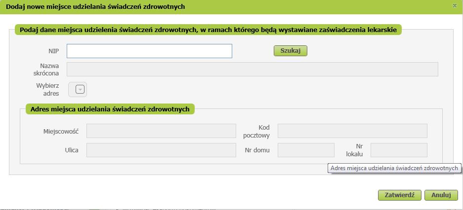 Jak wystawić e-zla na PUE ZUS? Po wprowadzeniu numeru NIP podmiotu, należy nacisnąć przycisk Szukaj. Dane podmiotu zostaną wyszukane w ZUS.