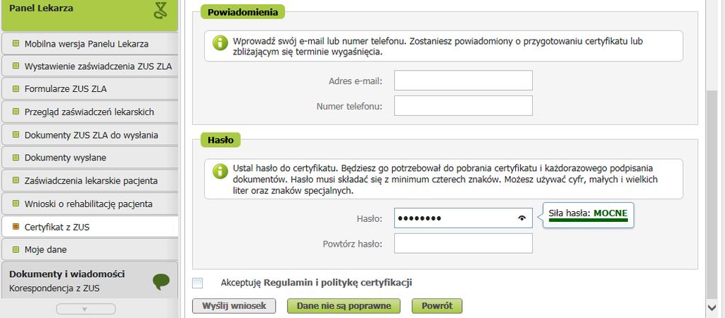 Jak uzyskać certyfikat z ZUS Lekarz musi ustalić hasło do certyfikatu.