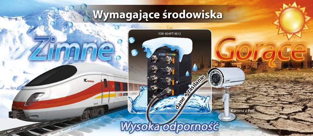 Umożliwia to przesyłanie danych z prędkością sieci Gigabit Ethernet, a także dostarczanie zasilania w szerokim zakresie temperatur od -40 do 75 C.