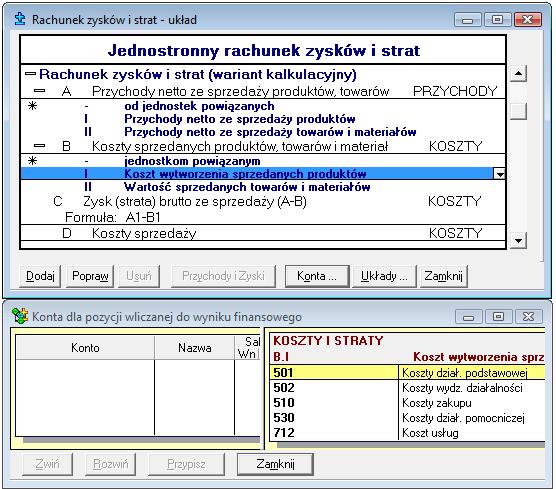 Ustawienia merytoryczne 5 39 Definiowanie lub modyfikowanie pozycji dwustronnego układu rachunku zysków i strat Możesz definiować lub modyfikować opis pozycji oraz wskazywać jej miejsce w hierarchii