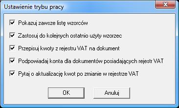 Użyj wzorca Przycisk Parametry umożliwia ustawienie opcji otwierania okna Wybór wzorca. Rys.