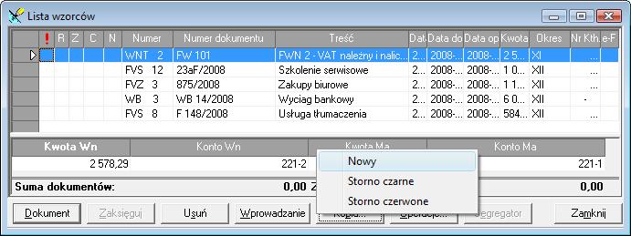 Po naniesieniu poprawek należy zapisać wprowadzany dokument do bufora, ksiąg lub ponownie do wzorców.