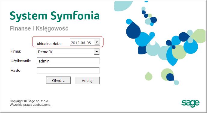6 14 Podręcznik użytkownika Symfonia Finanse i Księgowość Data dla programu Data dla programu jest określana podczas otwierania firmy w polu Aktualna data.