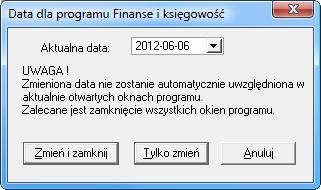 6-16 Okno Otwieranie firmy z bieżącą datą systemową Datę dla programu można też zmienić w dowolnym momencie pracy, wybierając kombinację klawiszy Ctrl+D. Rys.