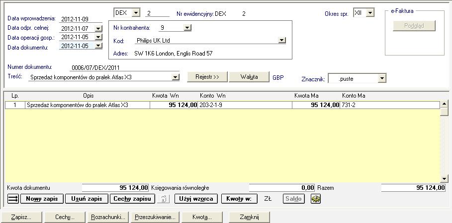 6 48 Podręcznik użytkownika Symfonia Finanse i Księgowość Dokument eksportowy (DEX) Rys.