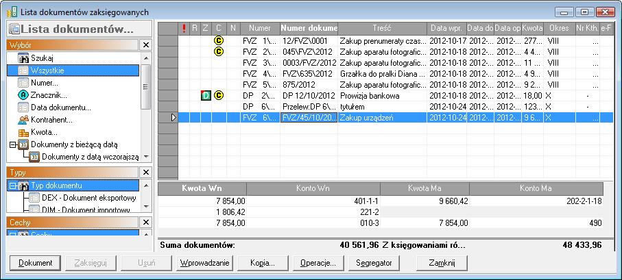 Ewidencja danych 6 63 w postaci listy, wszystkie lub wybrane pozycje listy dokumentów. W prawej dolnej części prezentowany jest podgląd zaznaczonego dokumentu. Rys.