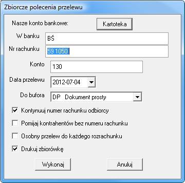 Ewidencja danych 6 133 Jeżeli na formatce e-przelew lub Polecenie przelewu zostało zaznaczone pole wyboru Wprowadź dokument do bufora, przelew będzie widoczny na liście dokumentów w buforze, jako