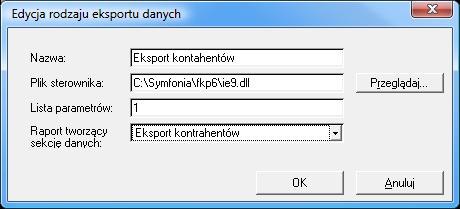 7 14 Podręcznik użytkownika Symfonia Finanse i Księgowość Rys. 7-6 Edycja rodzaju eksportu danych Okno umożliwia wprowadzenie nazwy eksportu prezentowanej w liście wyboru okna Import danych.