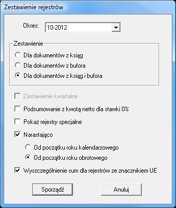 Zestawianie danych 8 21 Zestawienie rejestrów Po wybraniu polecenia Zestawienie rejestrów VAT z zakładki Zestawienia w menu zakładkowym Raporty można sporządzić zbiorczy wykaz rejestrów.