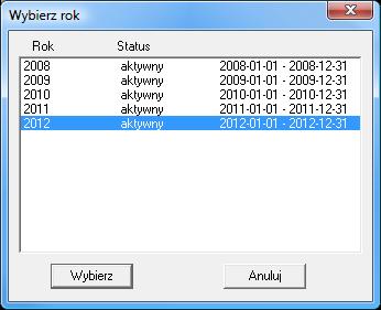 polecenie Wybór roku z menu Rok. Jeśli przeglądasz dokumenty i zapisy z wielu lat, możesz tu wskazać i wybrać interesujący Cię rok.