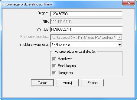 Ustawienia administracyjne 3 15 W zależności od wybranej opcji menu można modyfikować: podstawowe informacje o firmie - Informacje podstawowe, informacje o działalności firmy - Działalność firmy.