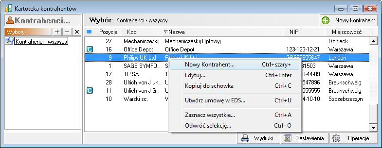 4 2 Podręcznik użytkownika Symfonia Finanse i Księgowość pozycje listy kontrahentów.