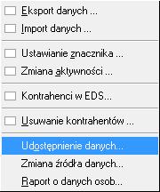 kontrahenta-osoby fizycznej: nazwę/imię nazwisko i dane adresowe odbiorcy, zakres przekazanych informacji (pole opisowe).