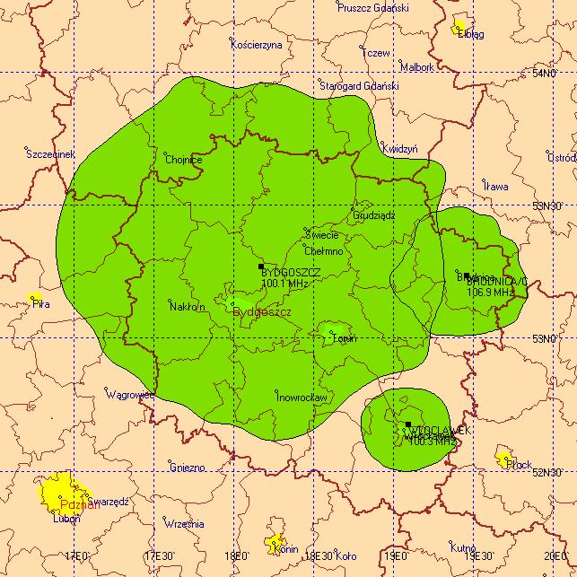 Polskie Radio Radio Pomorza i Kujaw program regionalny 3 stacje Pokrycie ludnościowe: 2 254