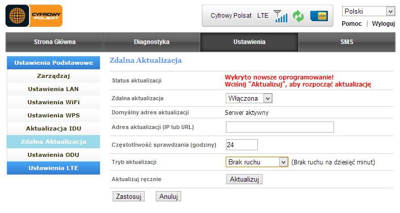 Zostanie wyświetlone potwierdzenie wprowadzanie zmian, klikamy na przycisk powrót. Należy w tym czasie nie wyłączad urządzenia z zasilania oraz przeglądarki.