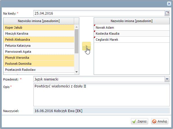 Dokumentowanie lekcji w systemie UONET+ 17/17 Aby edytować opis zadania domowego, należy: - w widoku tygodniowym dwukrotnie kliknąć pozycję w kalendarzu, - w widoku dnia