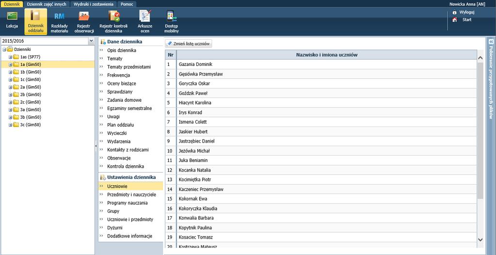 Dokumentowanie lekcji w systemie UONET+ 2/17 - lista