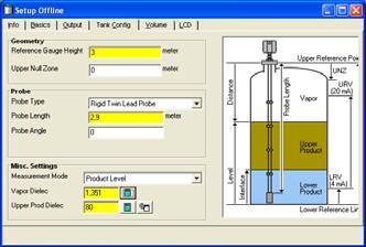 Modbus, należy ustalić konfigurację parametrów komunikacji (patrz: zrzut ekranu po prawej stronie). Konfiguracja Konfiguracja zbiornika (Tank Config) Geometria Patrz: rysunek zbiornika w oknie.