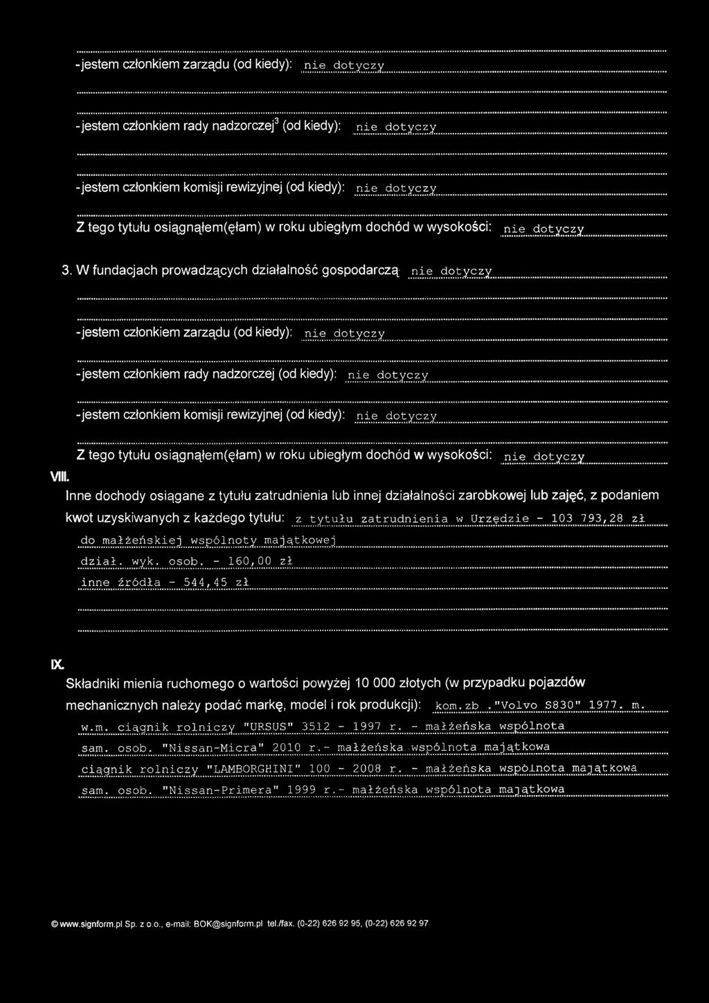 -jestem członkiem zarządu (od kiedy): -jestem członkiem rady nadzorczej 3 (od kiedy): -jestem członkiem komisji rewizyjnej (od kiedy): nie.dotyczy 3. W fundacjach prowadzących działalność gospodarczą.